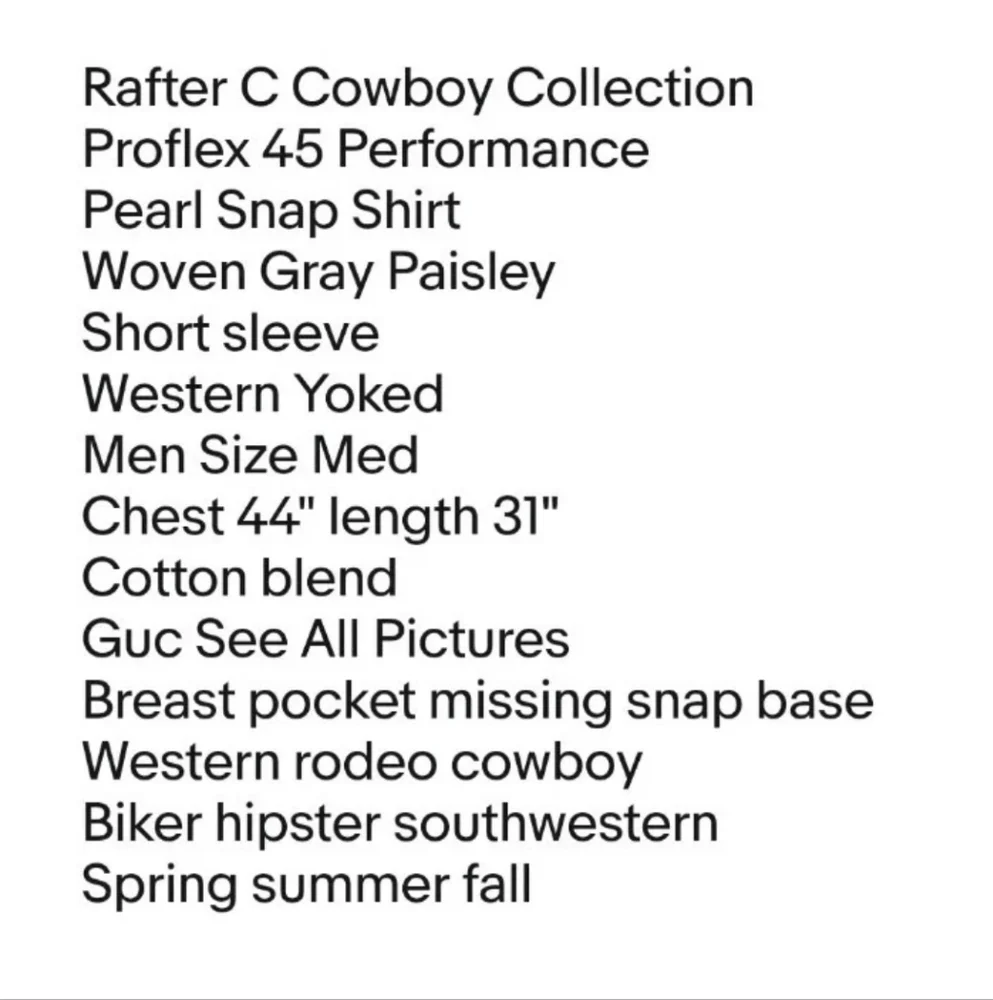 Rafter C Rockabilly Pearl Snap Shirt Men Med Gray Paisley Western Rodeo Cowboy